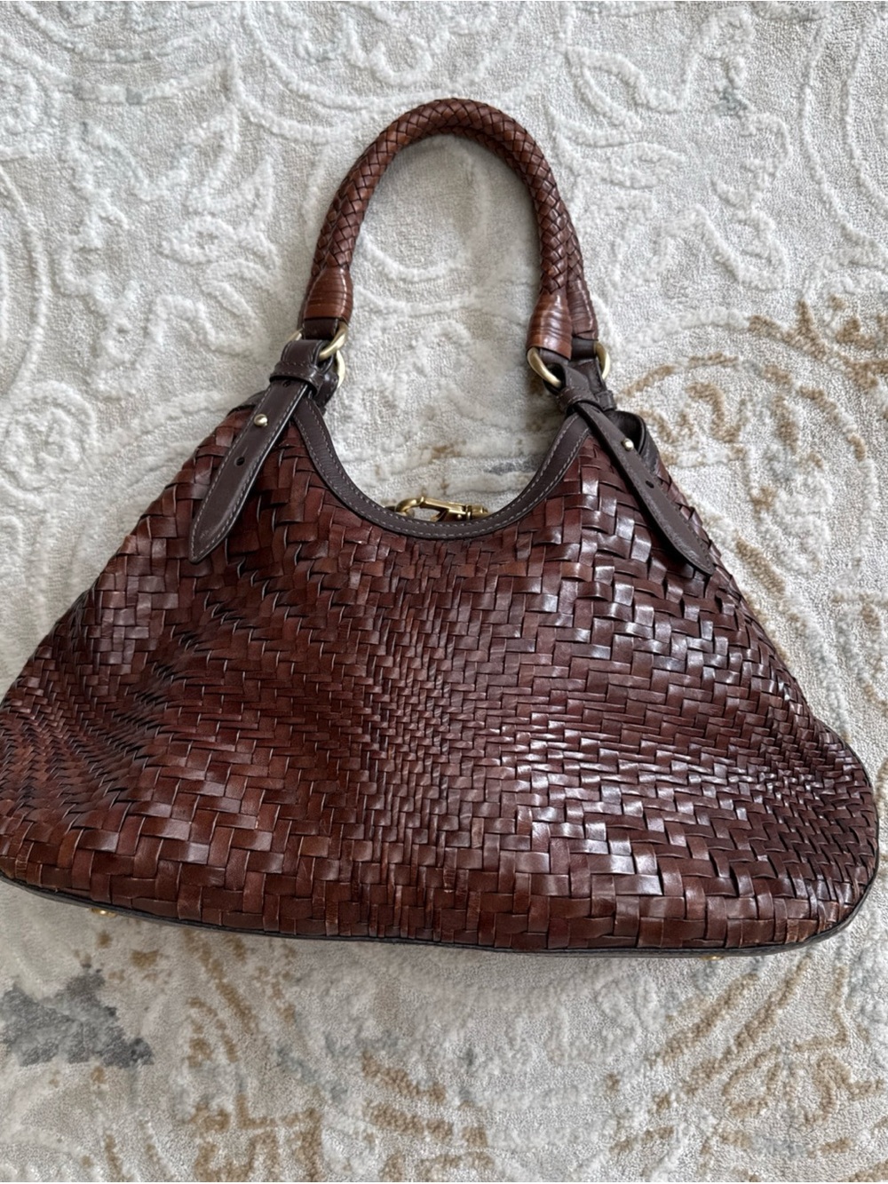 Cole Haan Woven Leather Shoulder Bag - Dark Brown - Picture 2 of 11